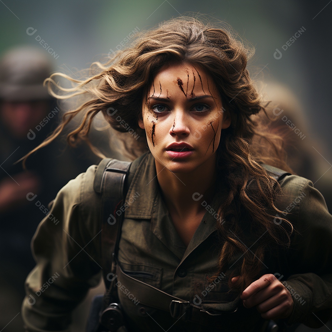 Soldada feminina em uniforme da Segunda Guerra Mundial