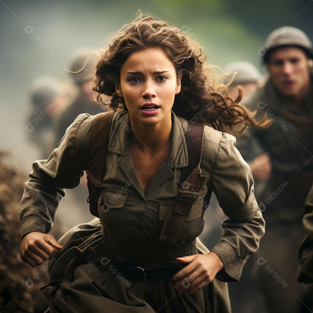 Soldada feminina em uniforme da Segunda Guerra Mundial