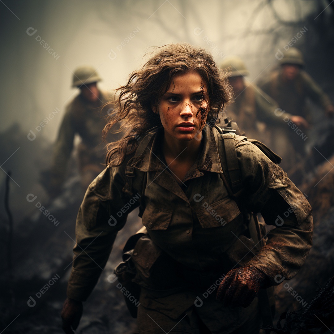 Soldada feminina em uniforme da Segunda Guerra Mundial