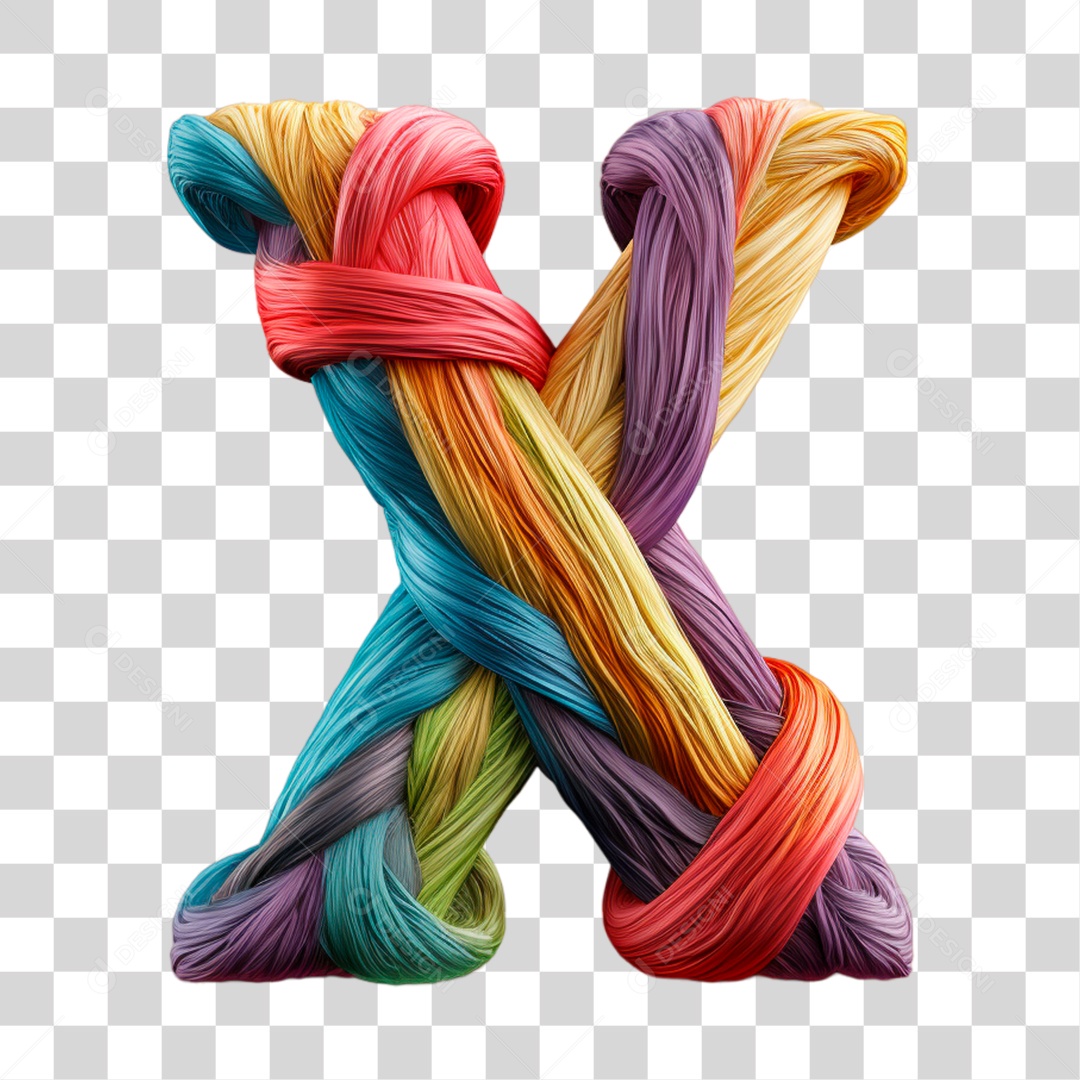 Letra X Maiúscula Colorida de Costura Elemento 3D do Alfabeto PNG Transparente Sem Fundo
