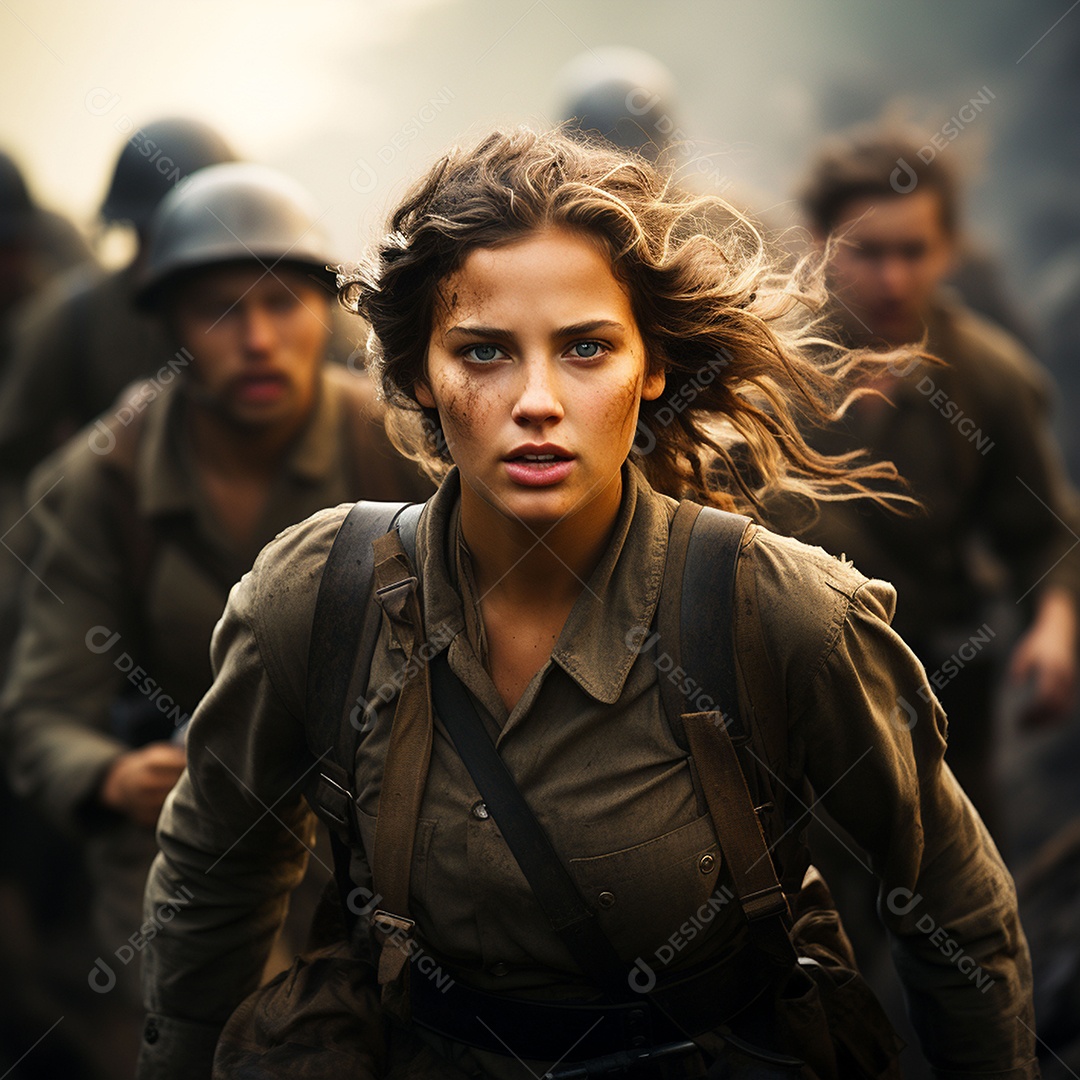 Soldada feminina em uniforme da Segunda Guerra Mundial