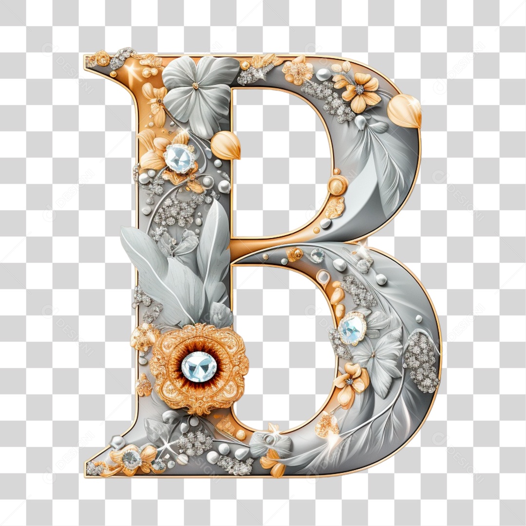Capital Letter B Diamond Alphabet 3D Element Transparent PNG Without Background
