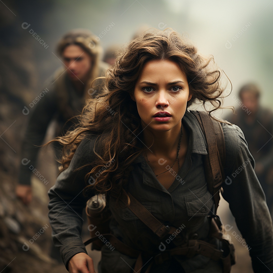 Soldada feminina em uniforme da Segunda Guerra Mundial