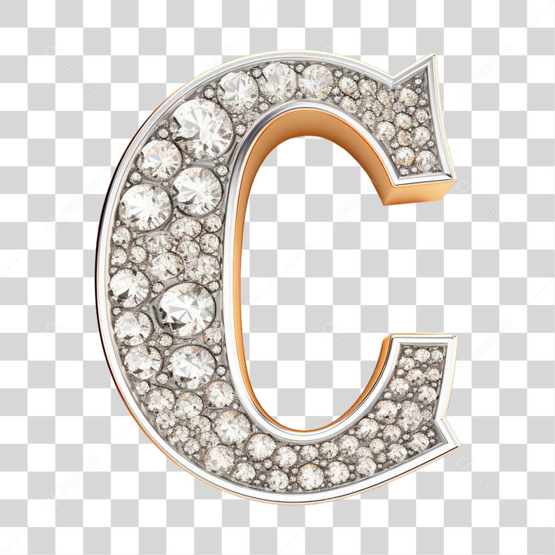 Elemento 3D Letra C Maiúscula de Diamante PNG Transparente Sem Fundo