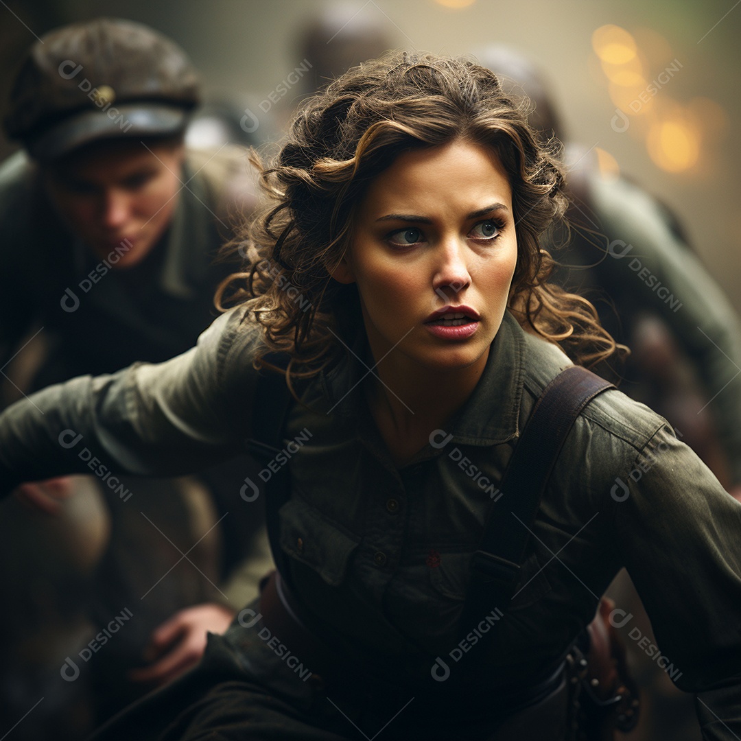 Soldada feminina em uniforme da Segunda Guerra Mundial