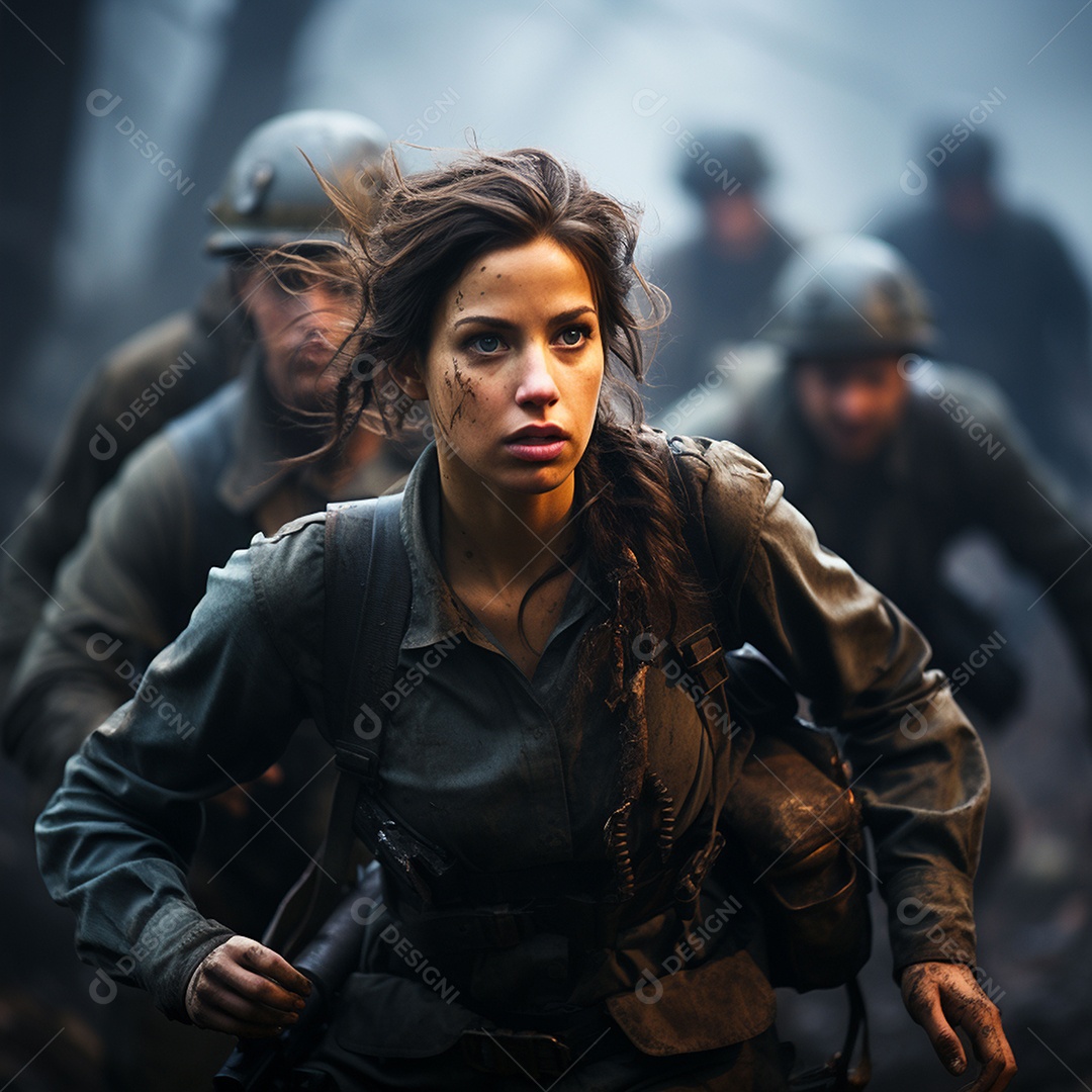 Soldada feminina em uniforme da Segunda Guerra Mundial