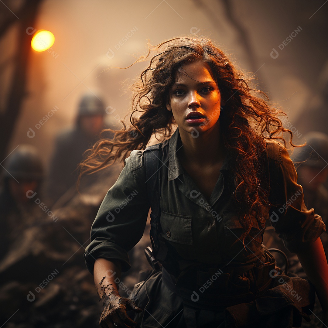 Soldada feminina em uniforme da Segunda Guerra Mundial