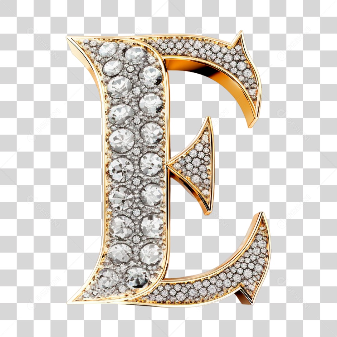 Elemento 3D Letra E Maiúscula de Diamante PNG Transparente Sem Fundo