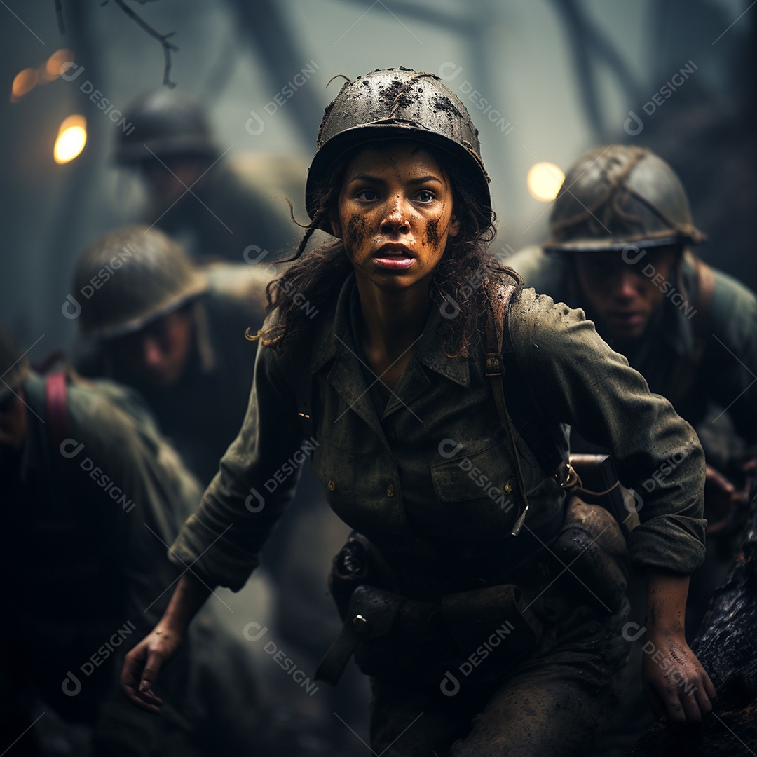 Soldada feminina em uniforme da Segunda Guerra Mundial