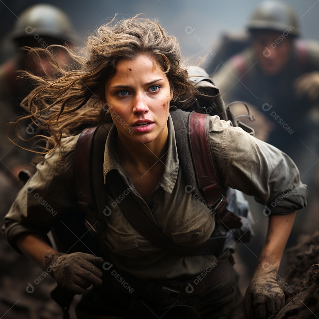 Soldada feminina em uniforme da Segunda Guerra Mundial