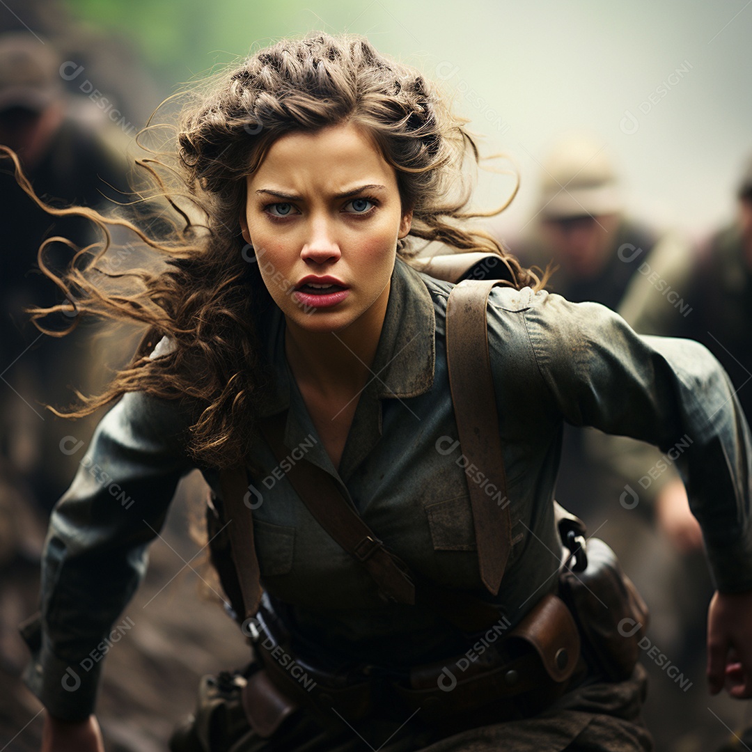 Soldada feminina em uniforme da Segunda Guerra Mundial