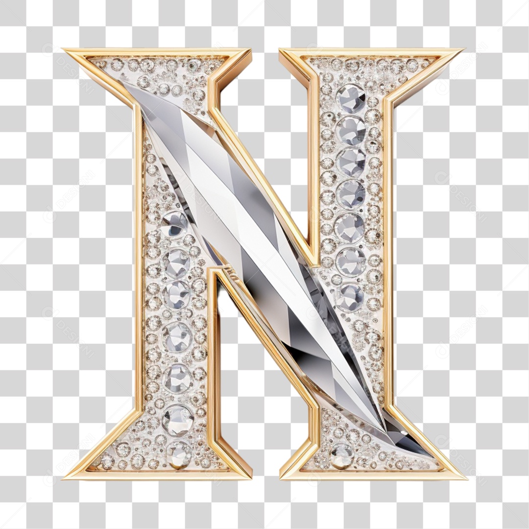 Letra N Maiúscula de Diamante Elemento 3D do Alfabeto PNG Transparente Sem Fundo