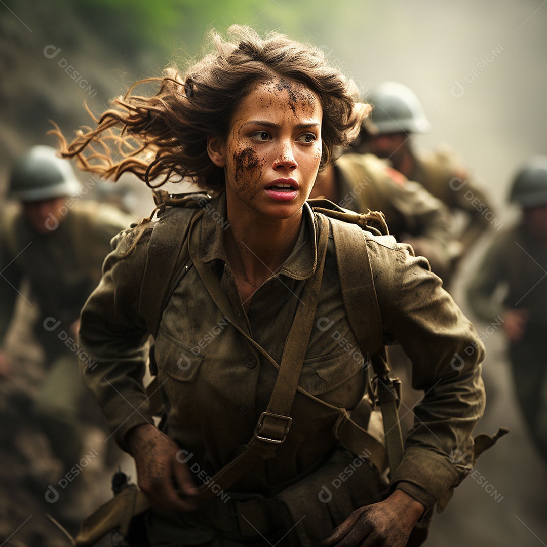 Soldada feminina em uniforme da Segunda Guerra Mundial