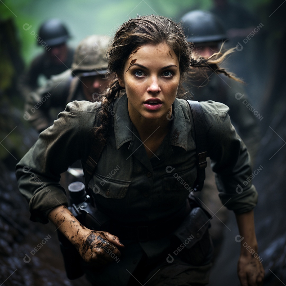 Soldada feminina em uniforme da Segunda Guerra Mundial