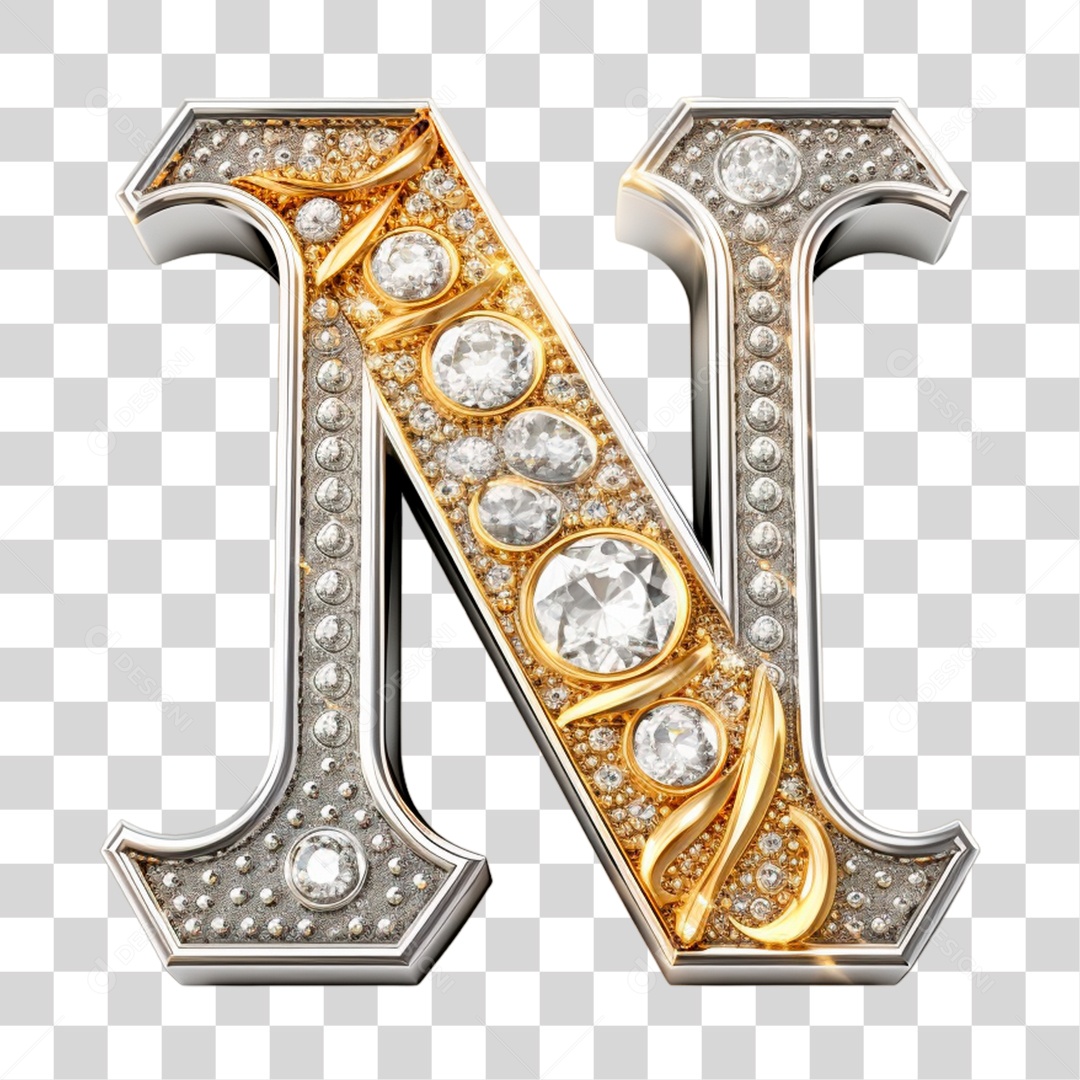 Letra N Maiúscula de Diamante Elemento 3D do Alfabeto PNG Transparente Sem Fundo