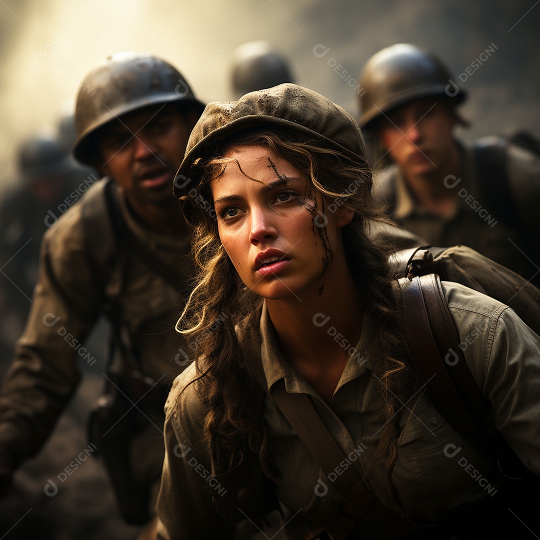 Soldada feminina em uniforme da Segunda Guerra Mundial