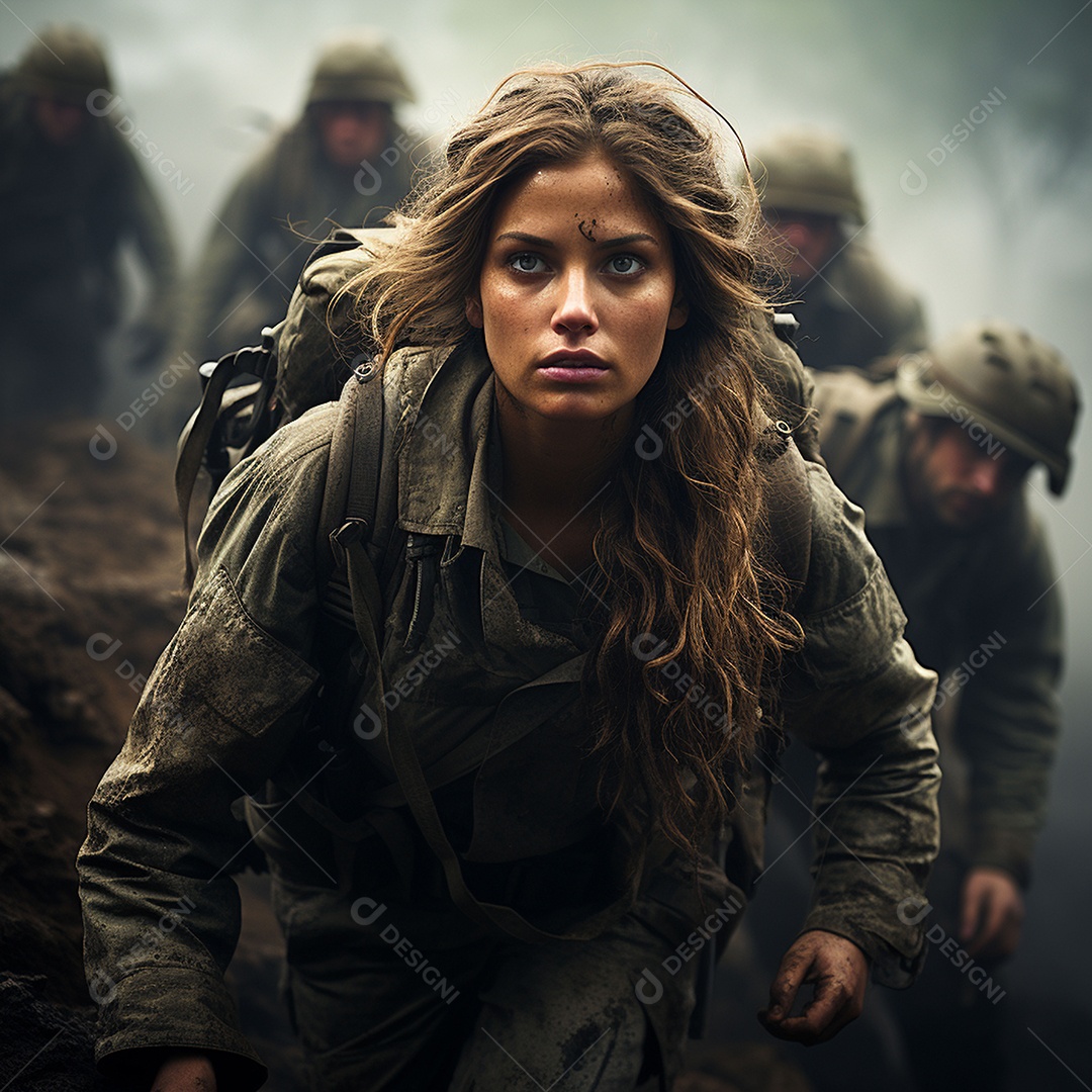 Soldada feminina em uniforme da Segunda Guerra Mundial