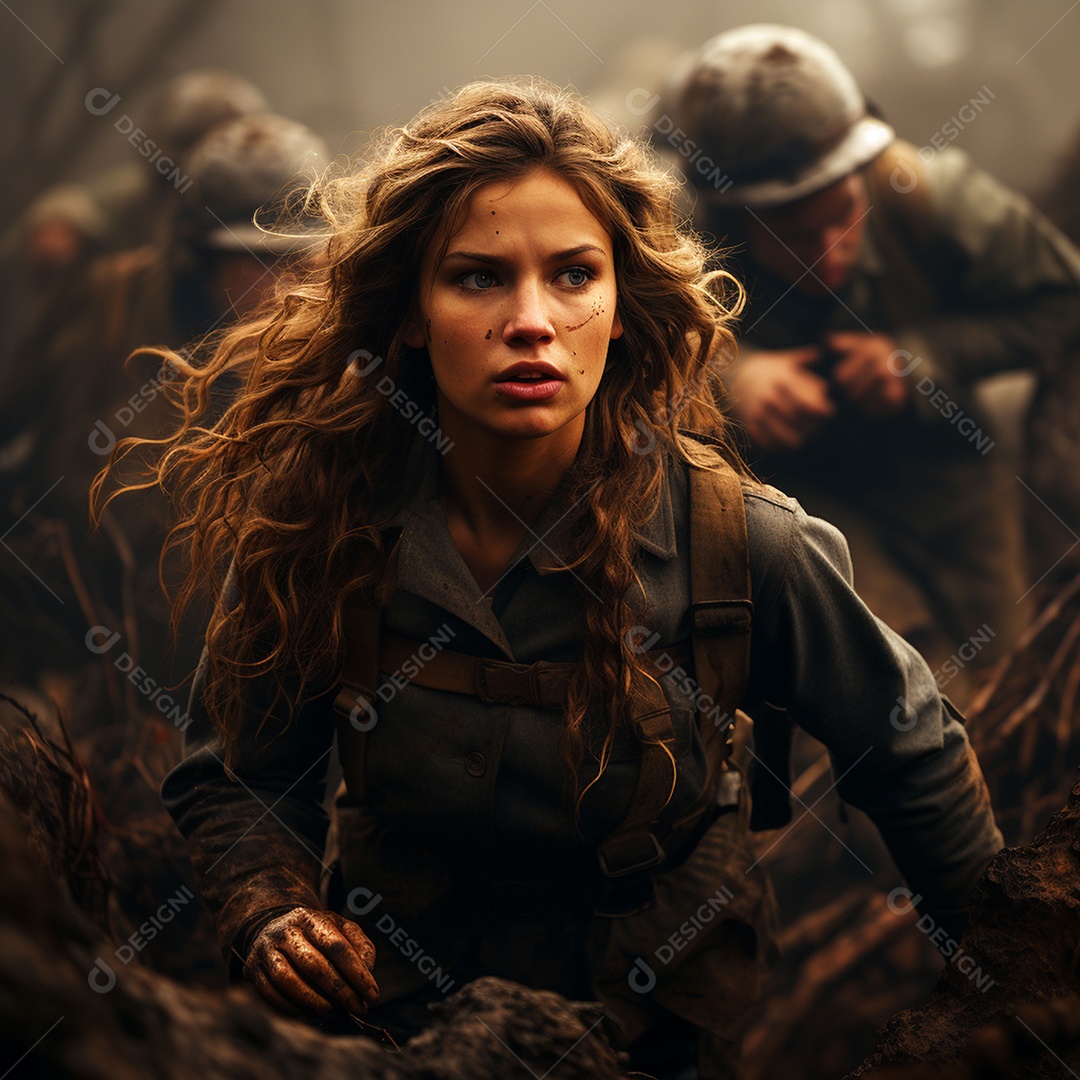 Soldada feminina em uniforme da Segunda Guerra Mundial