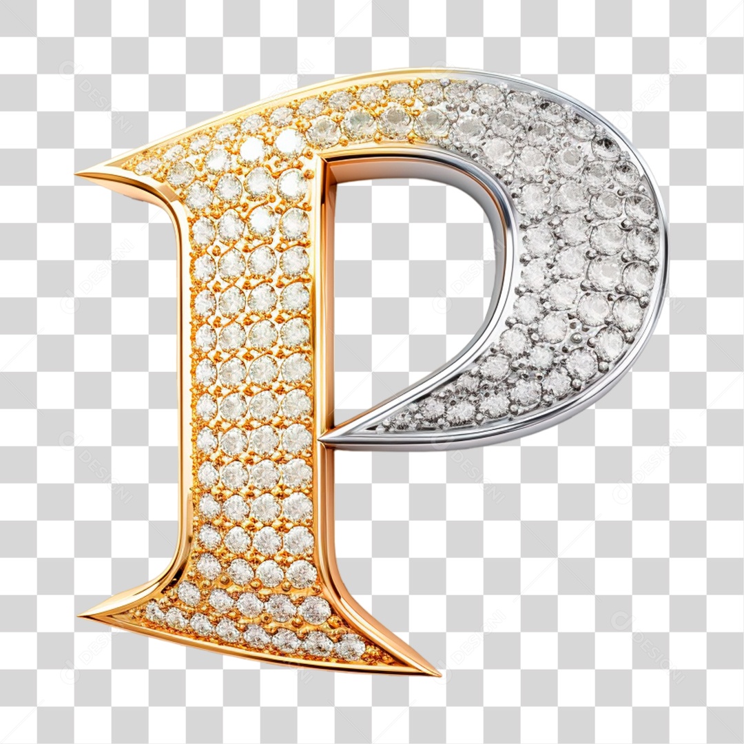 Elemento 3D Letra P Maiúscula de Diamante PNG Transparente Sem Fundo
