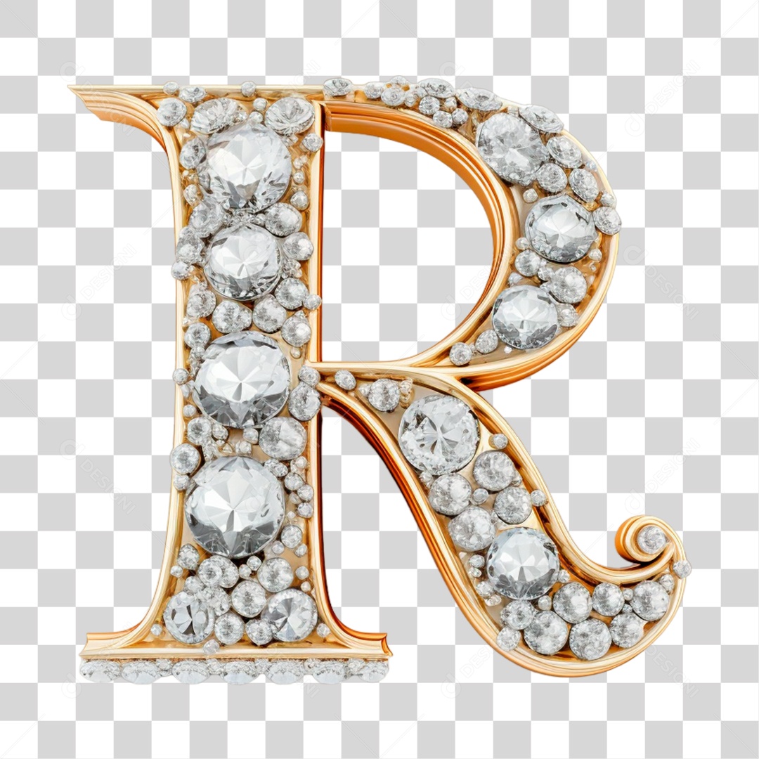 Elemento 3D Letra R Maiúscula de Diamante PNG Transparente Sem Fundo