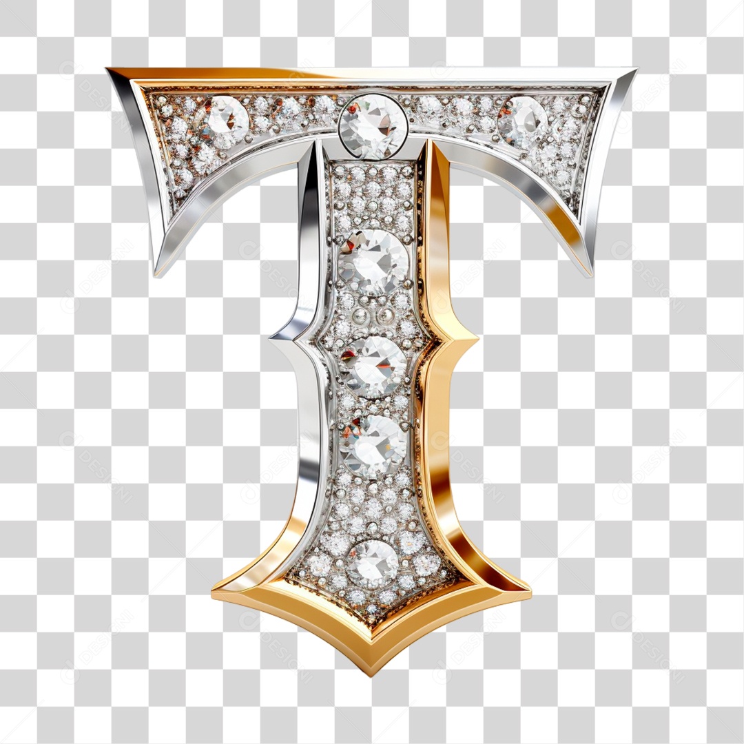 Letra T Maiúscula de Diamante Elemento 3D do Alfabeto PNG Transparente Sem Fundo