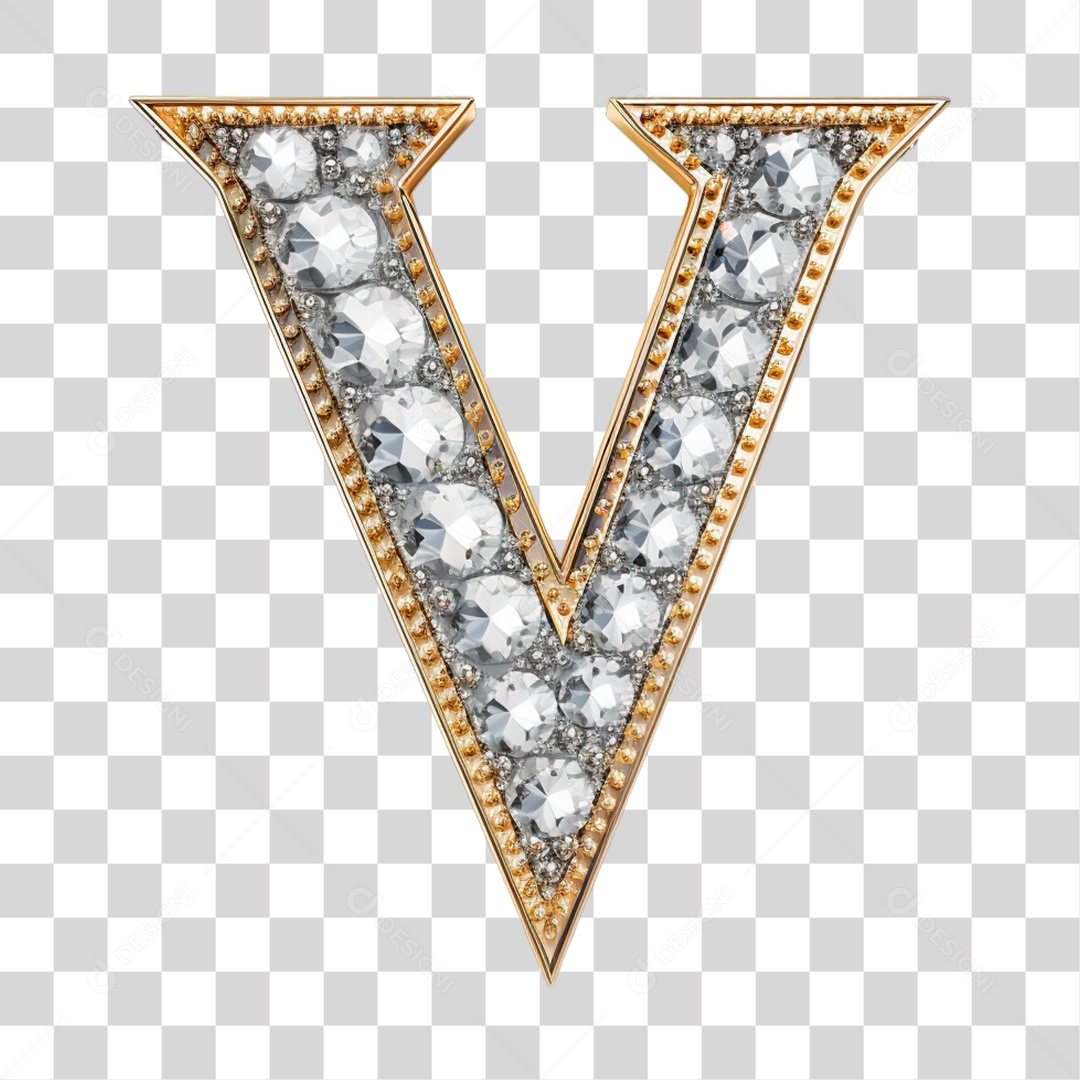Letra V Maiúscula de Diamante Elemento 3D do Alfabeto PNG Transparente Sem Fundo