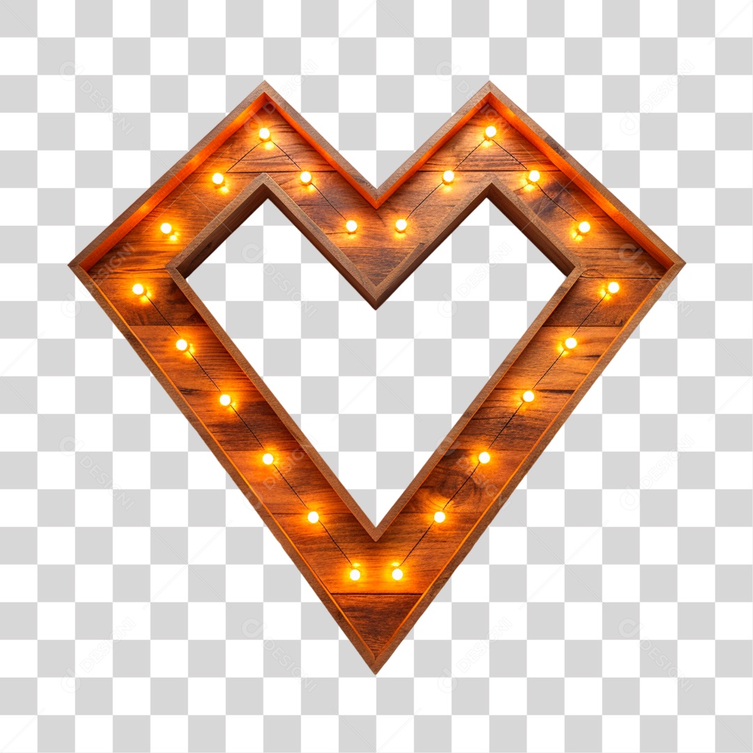 Elemento 3D Seta com Lâmpadas de Led em Forma de Coração PNG Transparente Sem Fundo