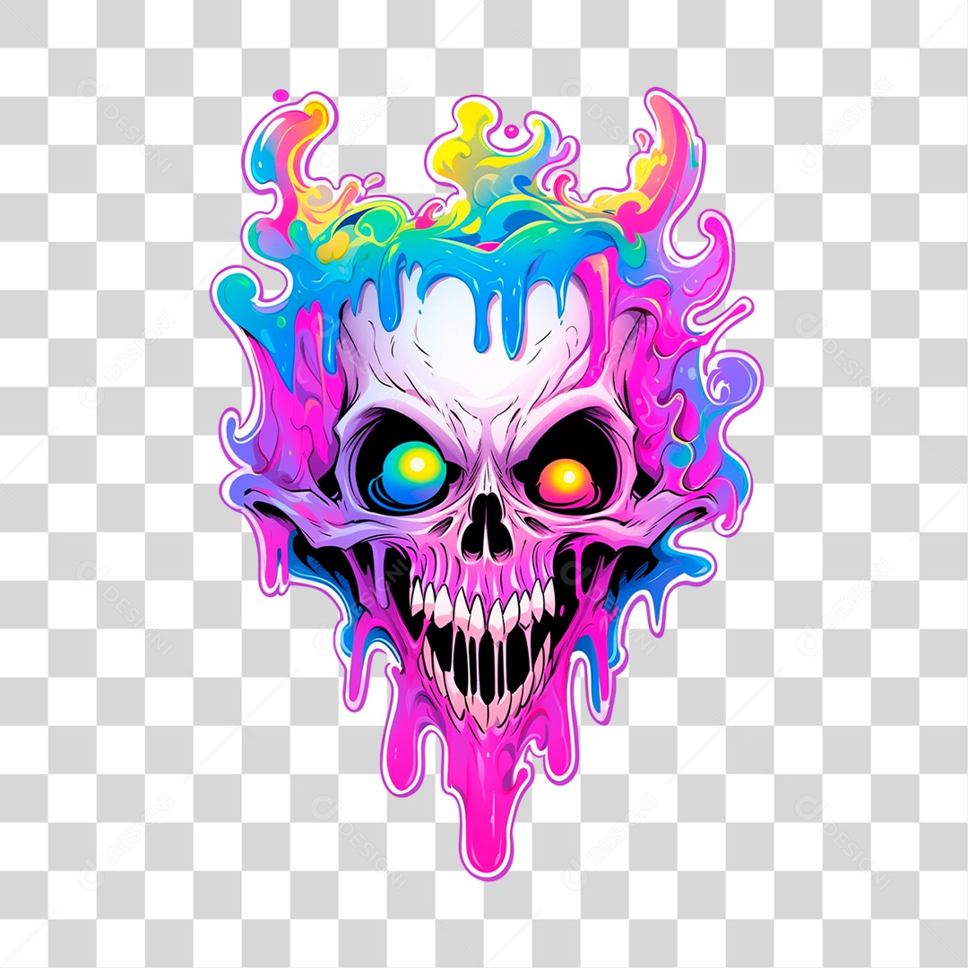 Sticker de Crânio Colorido Assustador PNG Transparente Sem Fundo