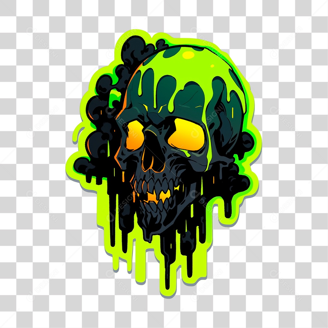 Sticker de Crânio com Radiação PNG Transparente Sem Fundo