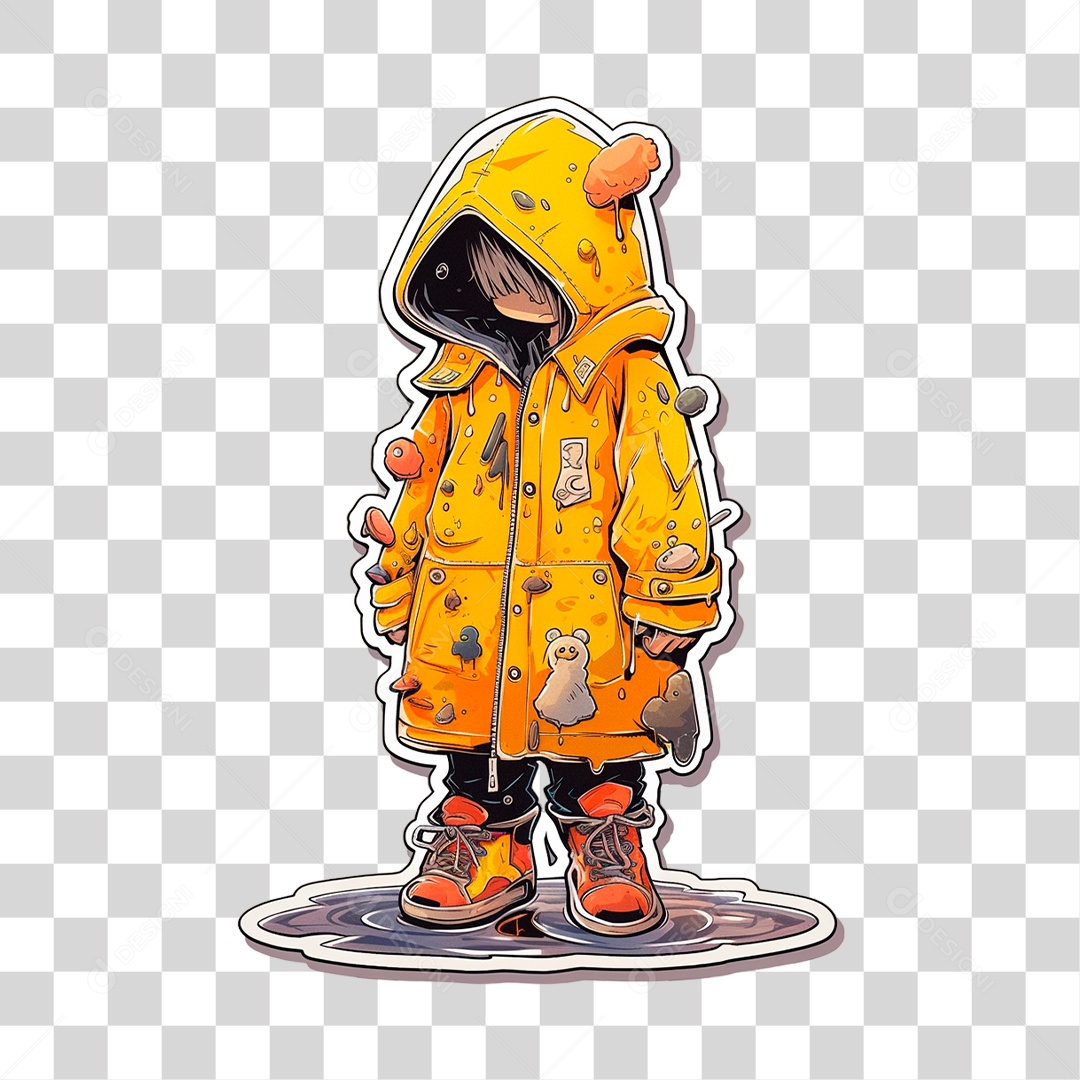 Sticker de Menina com Stickers Colado em sua Capa de Chuva PNG Transparente Sem Fundo