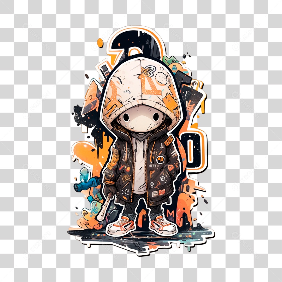 Sticker de Menino com Bastão na Mão Grafite PNG Transparente Sem Fundo