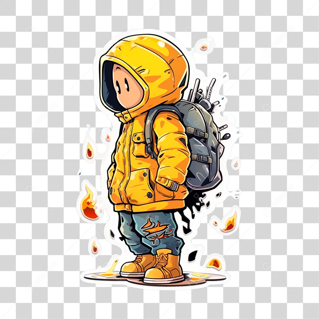 Sticker of a Boy with a Backpack on Her Back Transparent PNG Without Background