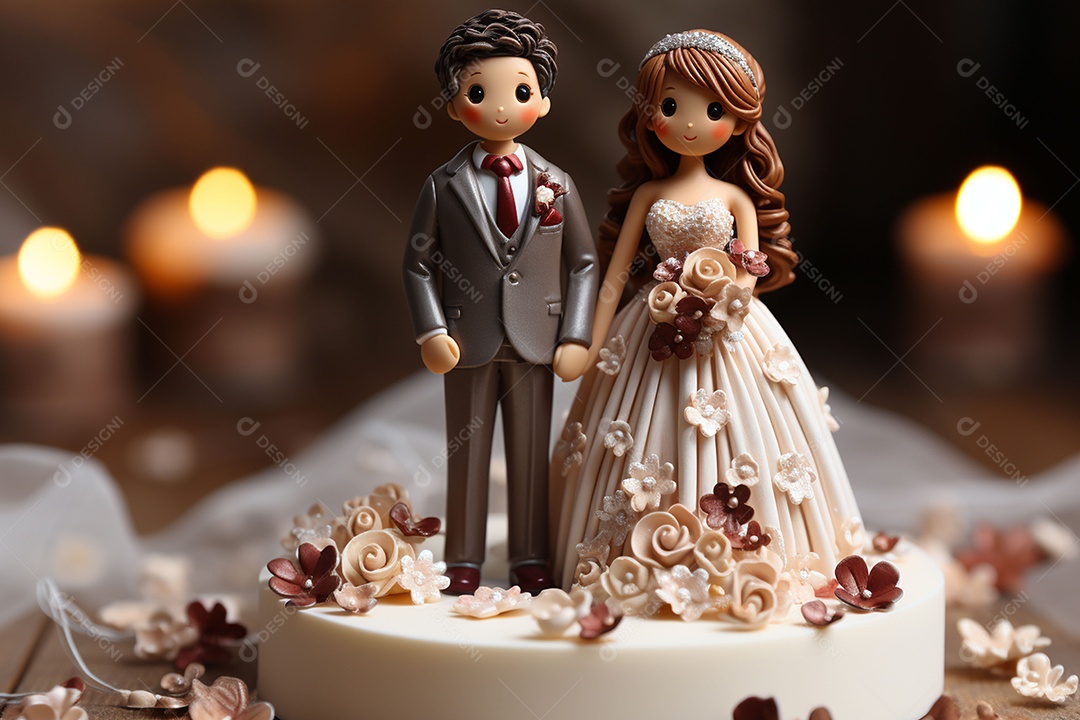 Figuras dos noivos em um bolo de casamento