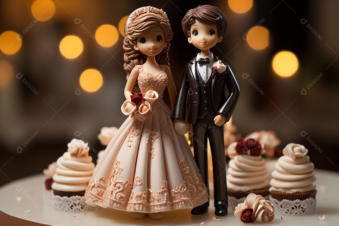 Figuras dos noivos em um bolo de casamento