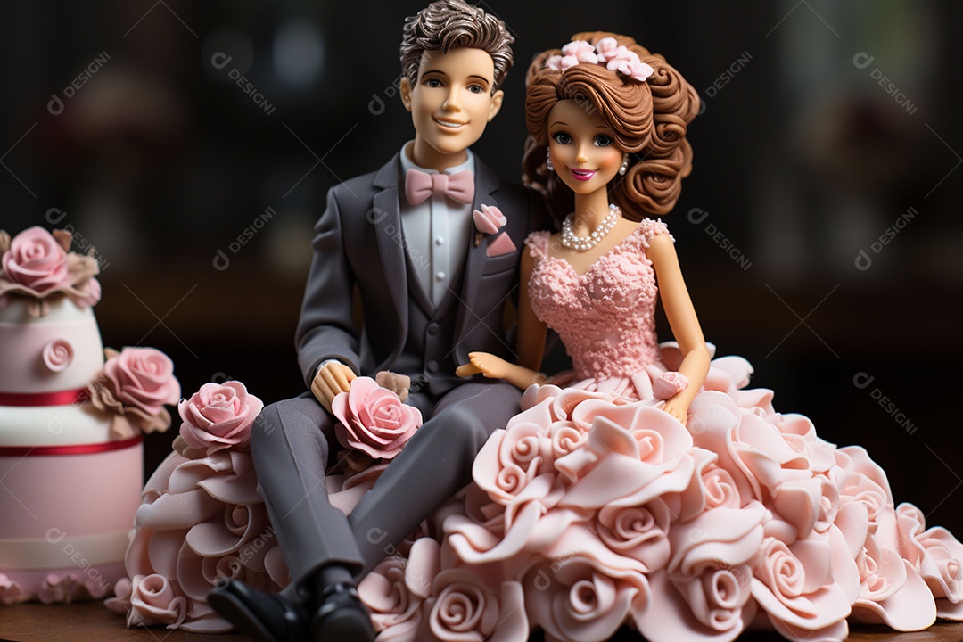 Figuras dos noivos em um bolo de casamento