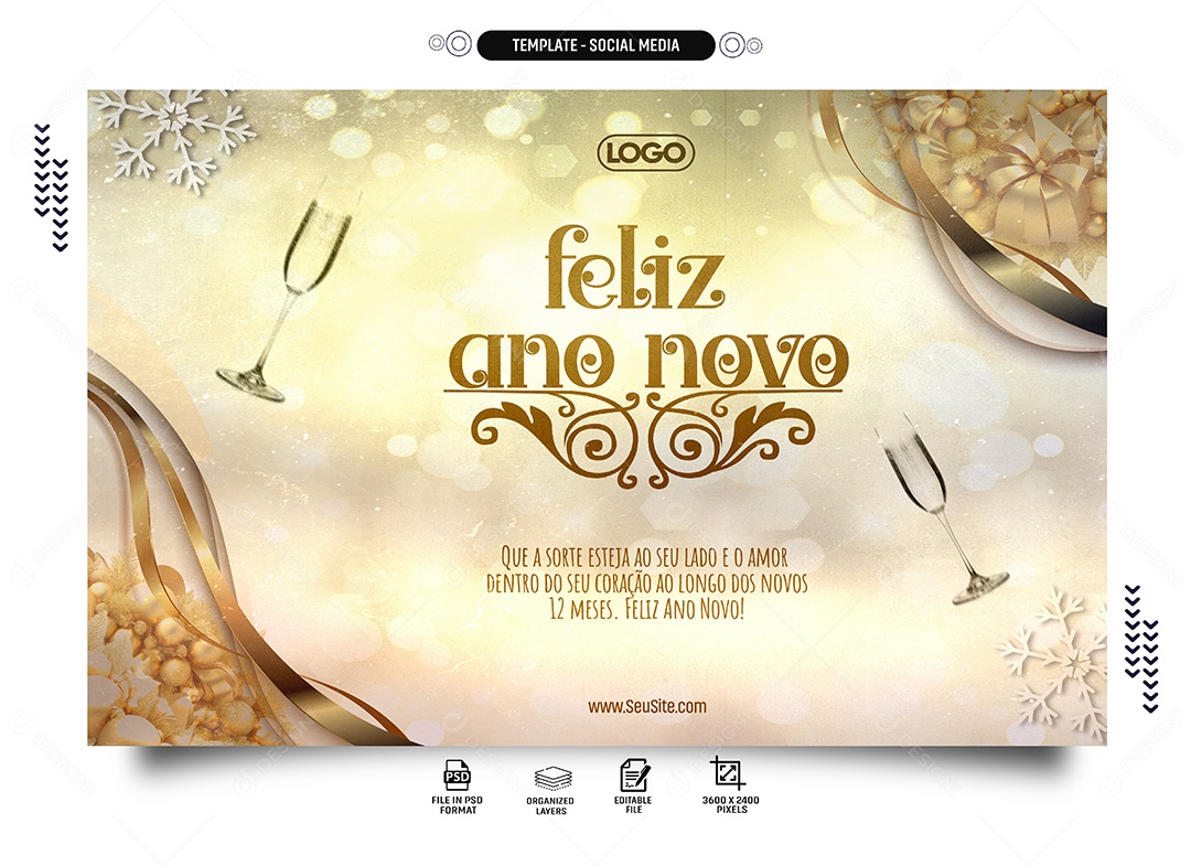 Social Media Banner Feliz Ano Novo Novos 12 Meses PSD Editável