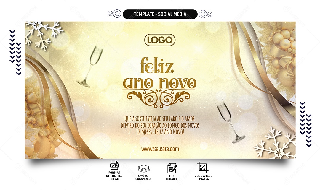 Social Media Banner Feliz Ano Novo 12 Meses PSD Editável