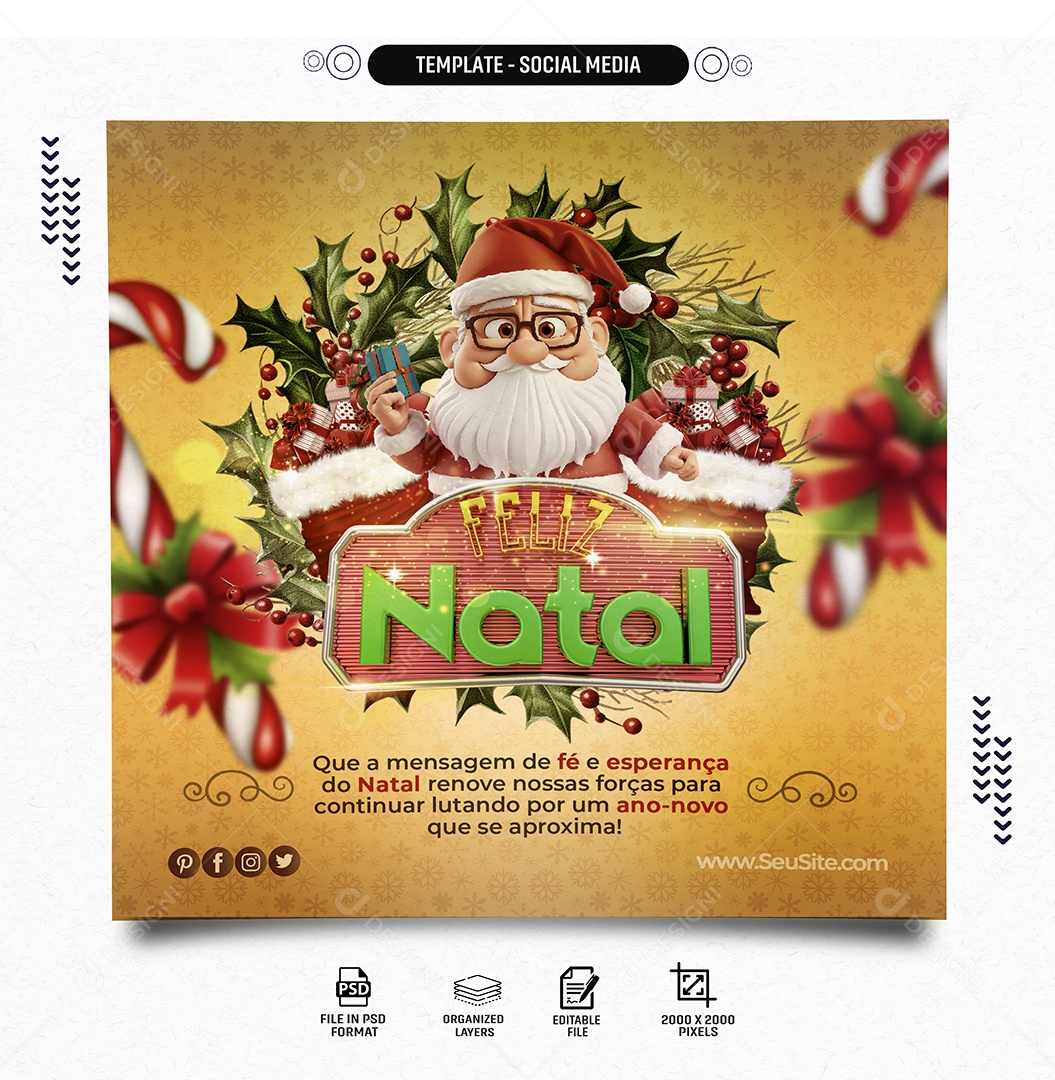 Feed Feliz Natal Fé e Esperança Social Media PSD Editável