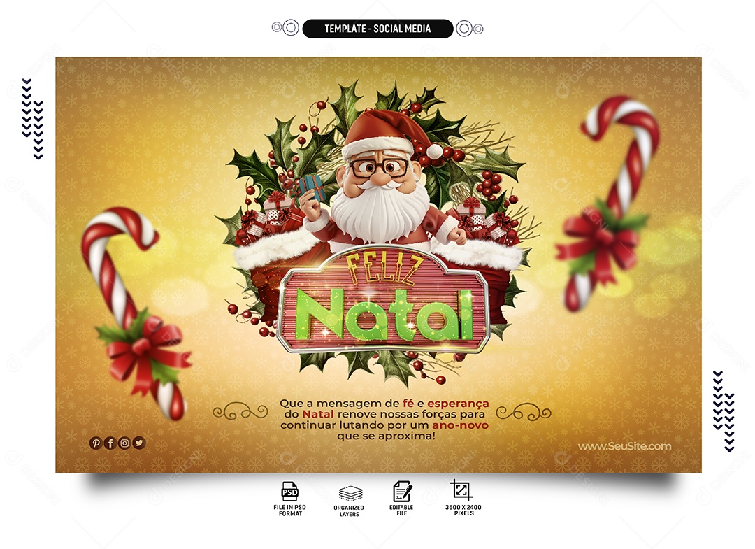 Banner Feliz Natal Fé e Esperança Social Media PSD Editável