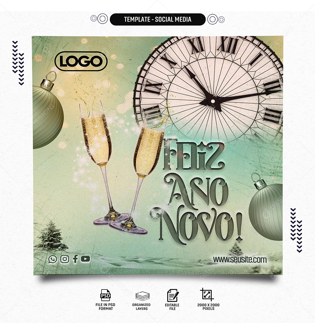 Feed Feliz Ano Novo Social Media PSD Editável