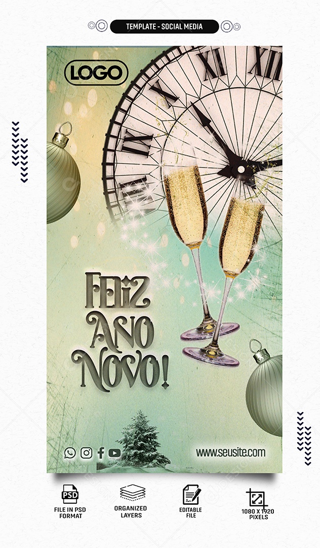 Social Media Story Feliz Ano Novo PSD Editável