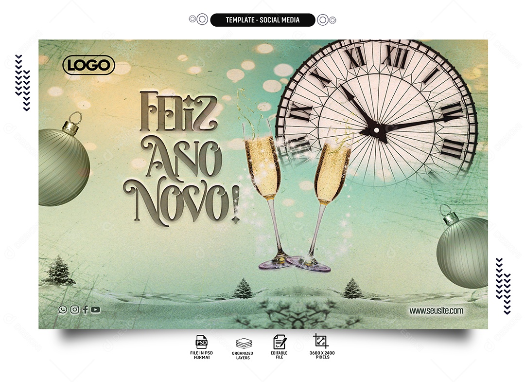 Banner Feliz Ano Novo Social Media PSD Editável