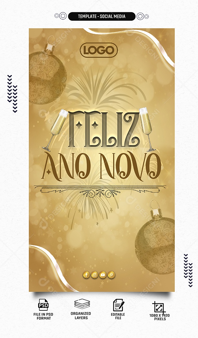 Social Media Story Feliz Ano Novo PSD Editável