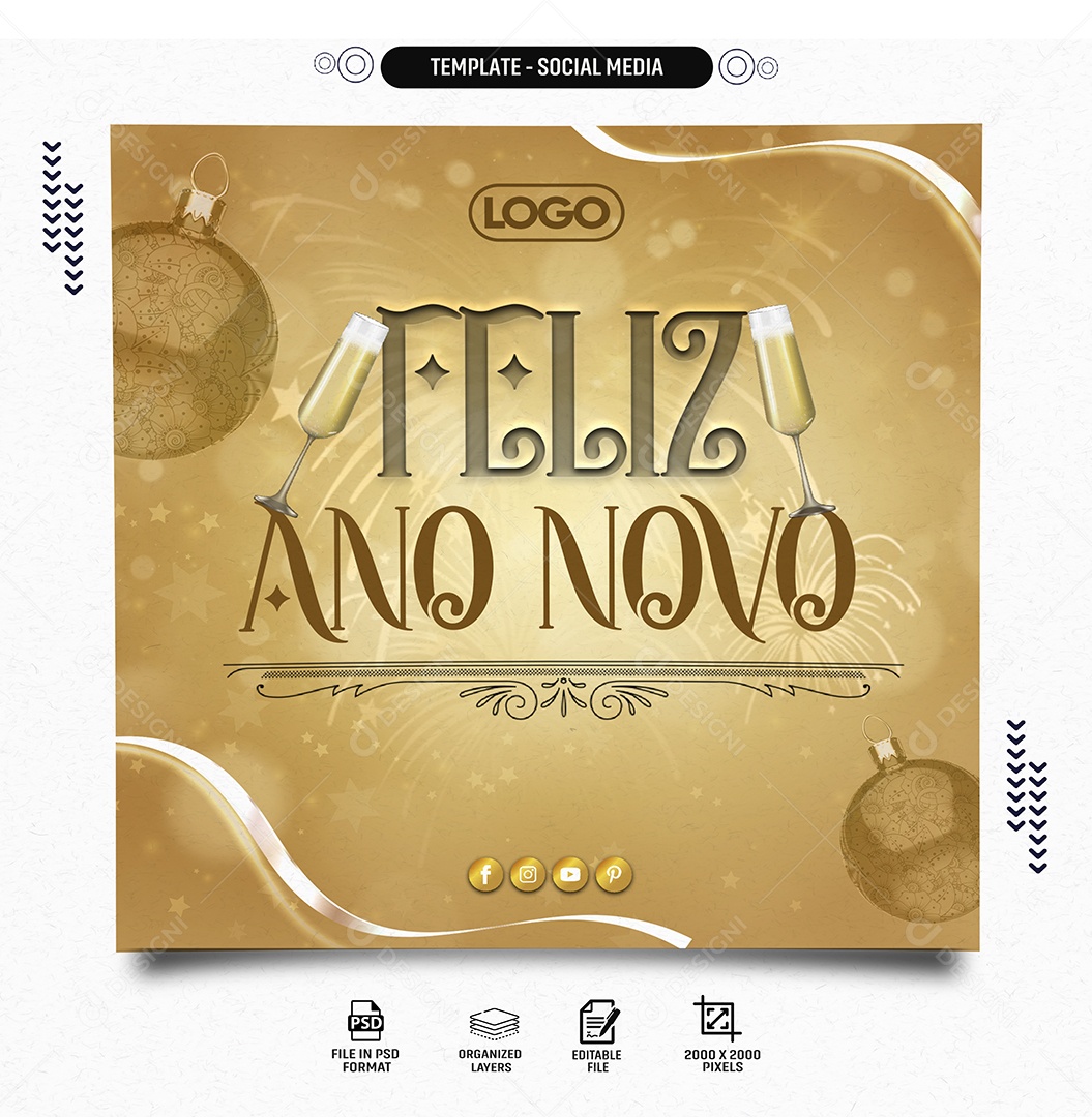 Social Media Feed Feliz Ano Novo PSD Editável