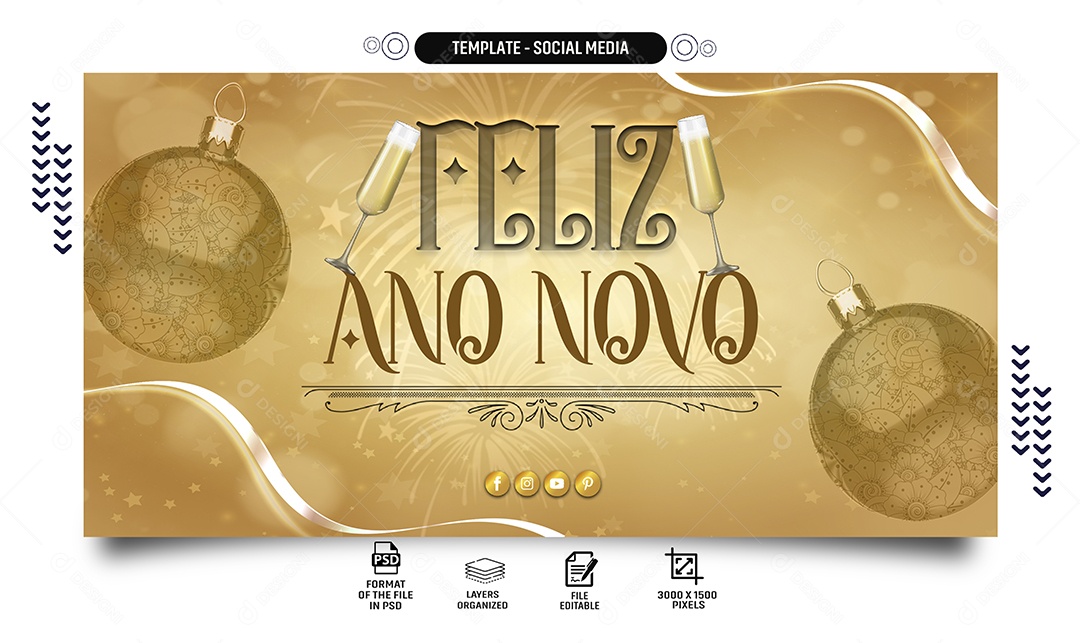 Banner Feliz Ano Novo Social Media PSD Editável
