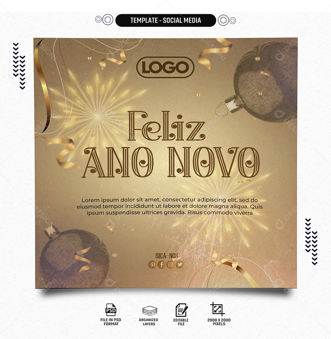 Feed Feliz Ano Novo Social Media PSD Editável