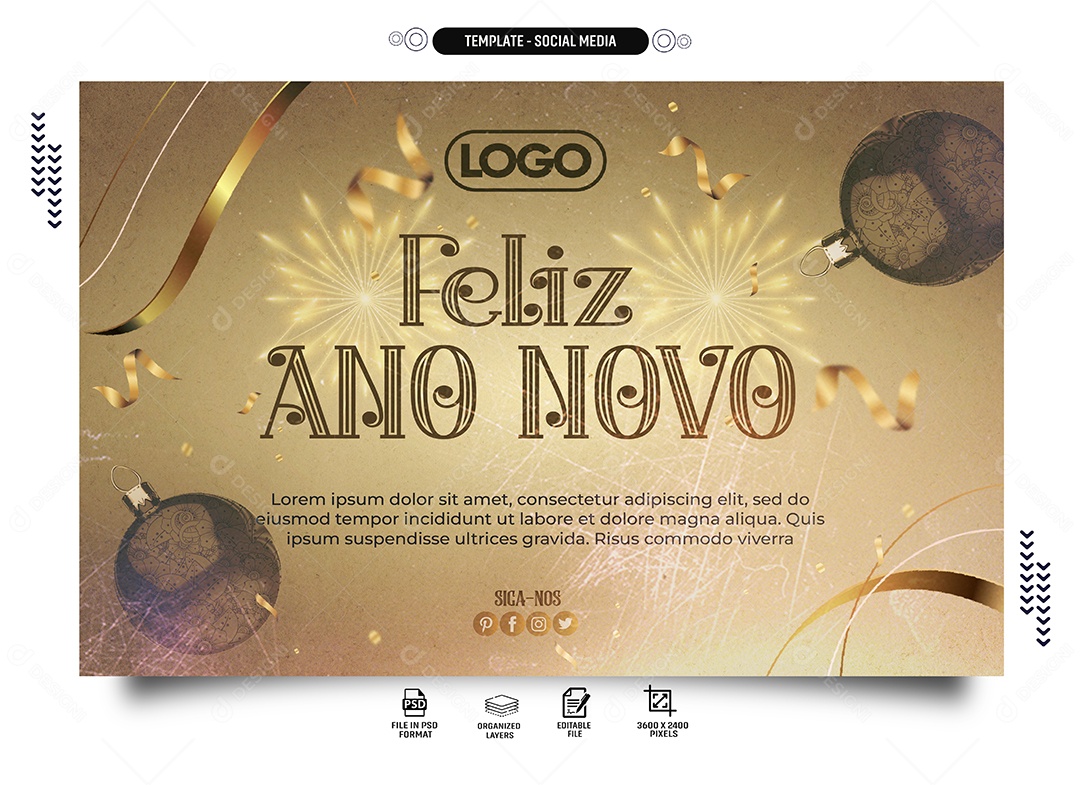 Social Media Banner Feliz Ano Novo PSD Editável