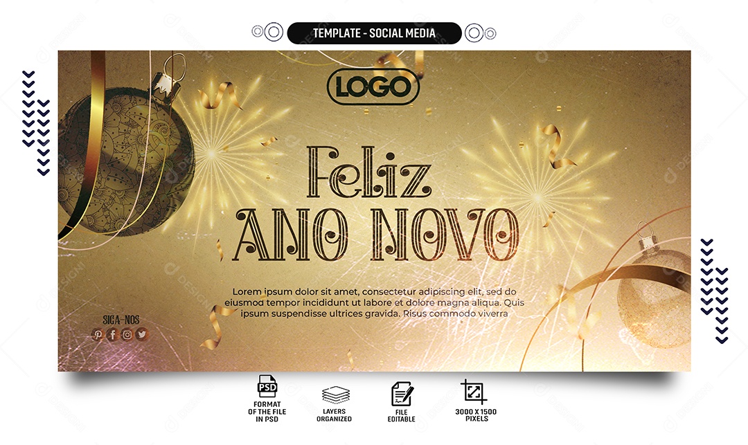 Social Media Banner Feliz Ano Novo PSD Editável
