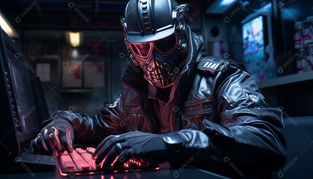 Hacker com capuz sobre fundo escuro