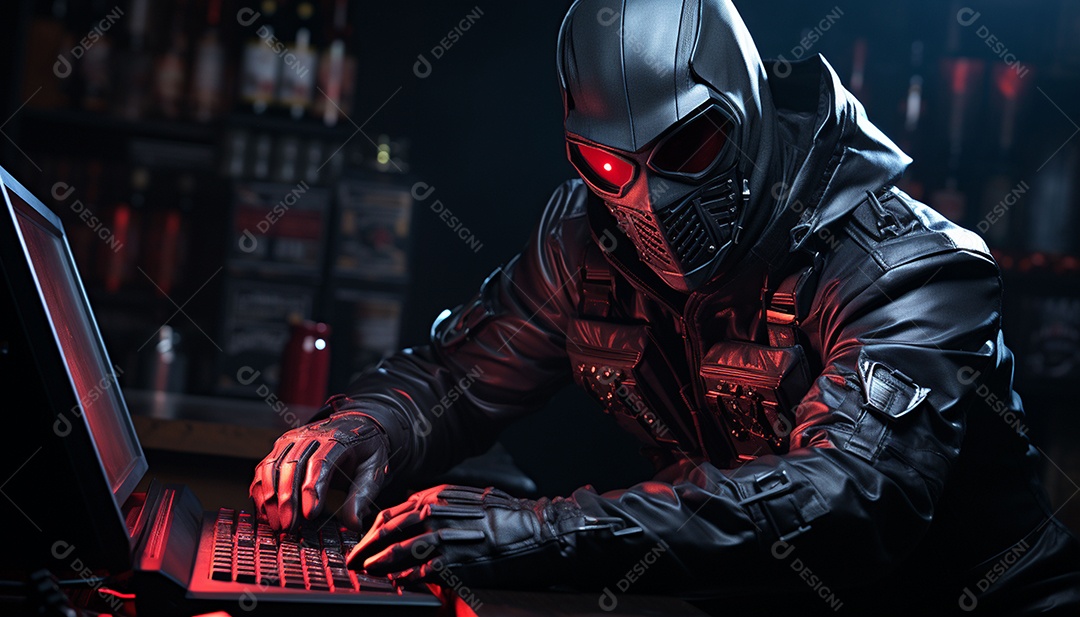 Hacker com capuz sobre fundo escuro